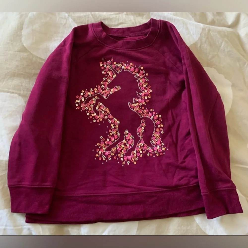 Sonoma Jumping Beans Girls 6 Sweatshirt Fleece Unicorn Deer LS Mint Burgundy - Picture 2 of 8